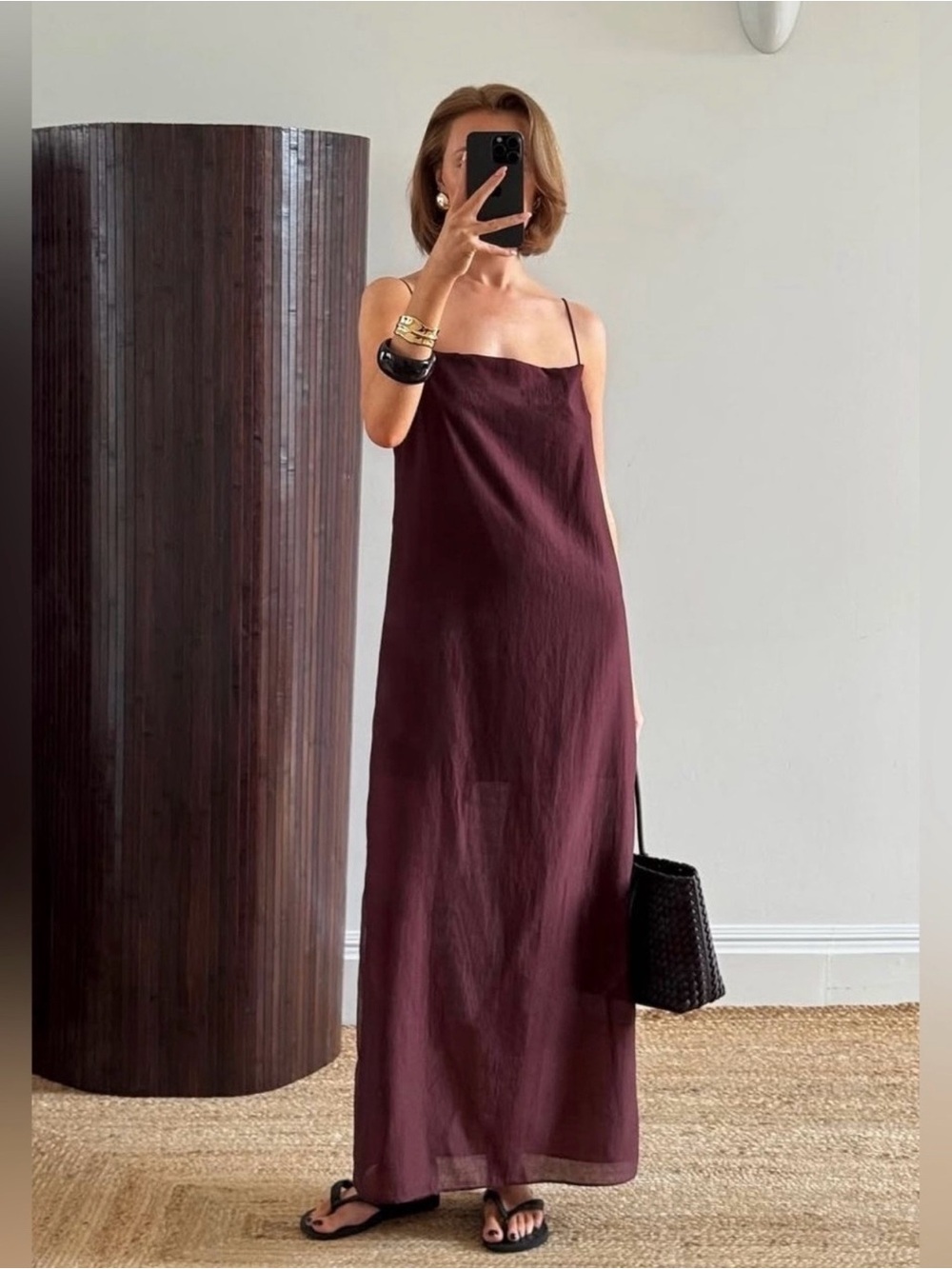 HM Burgundy Slip Maxi Dress with Thin Straps
